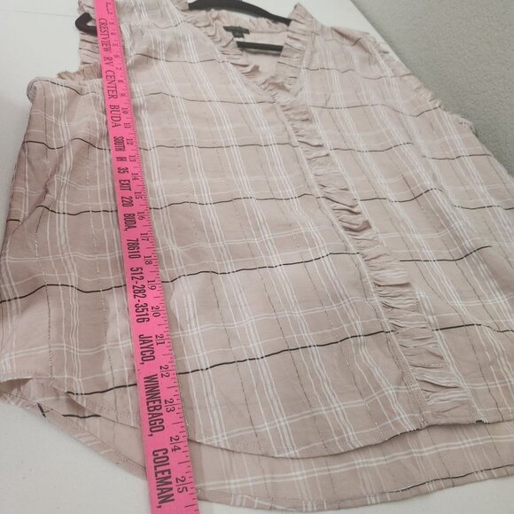Ann Taylor Blouse XL Sleeveless Pink Plaid Ruffle Trim - Picture 4 of 10